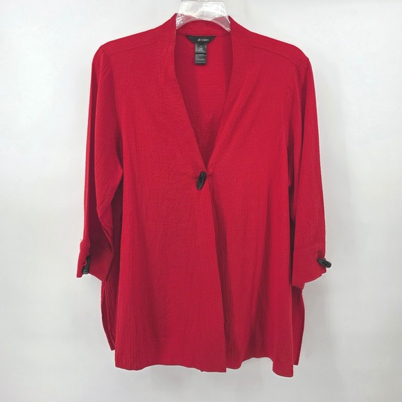 Ali Miles Sweaters - Ali Miles Red Textured 1 Button Front Cardigan Jacket Top 1X Casual Layer Piece
